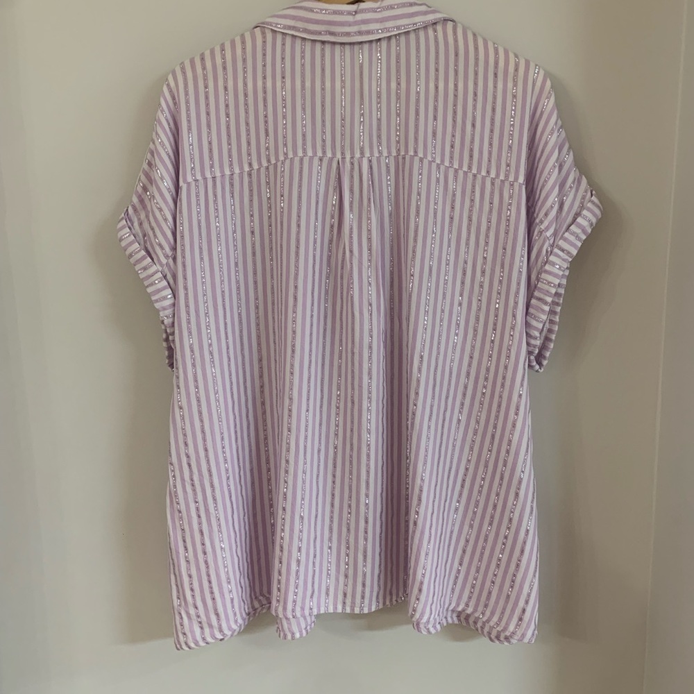 Adrienne Vittadini Lavender Striped Button Down Shirt - Picture 8 of 10